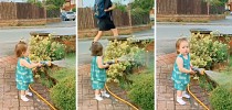 Toddler watering the garden accidentally sprays random stranger walking by: ‘Perfect timing’ - In The Know