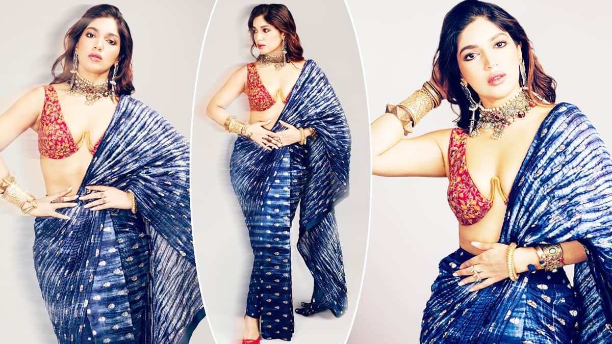 Bhumi Pednekar Oozes Oomph in Red-Hot Blouse And Blue Saree l PHOTOS - India.com