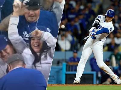 Dodgers-fan die eerste homerun Ohtani ter waarde van een ton vangt, afgescheept met een paar petjes