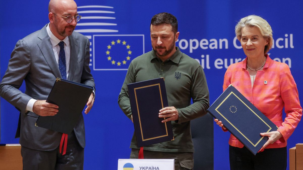 Ukraine's Zelenskyy signs security pact with EU during Brussels visit