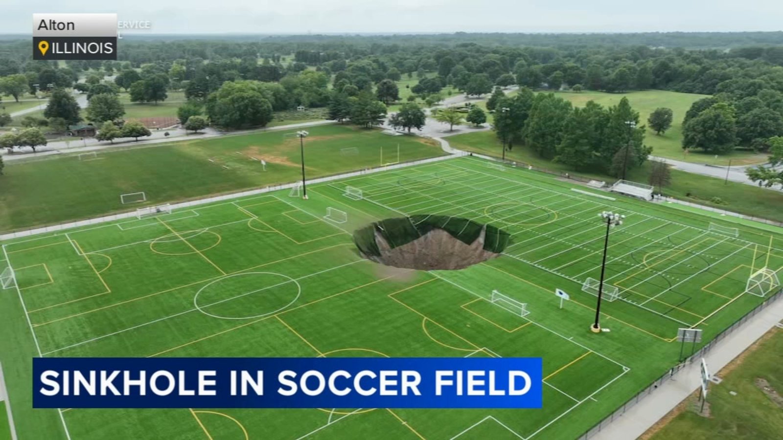 Sinkhole caused by mine collapse downstate swallows up soccer field: VIDEO - WLS-TV